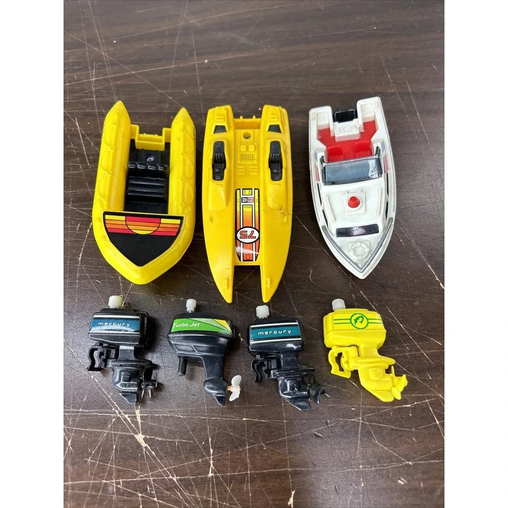 1978 Tomy Motor Boat Wind Up Lot 3 Boats 4 Motors Parts Only Mercury Turbo Jet